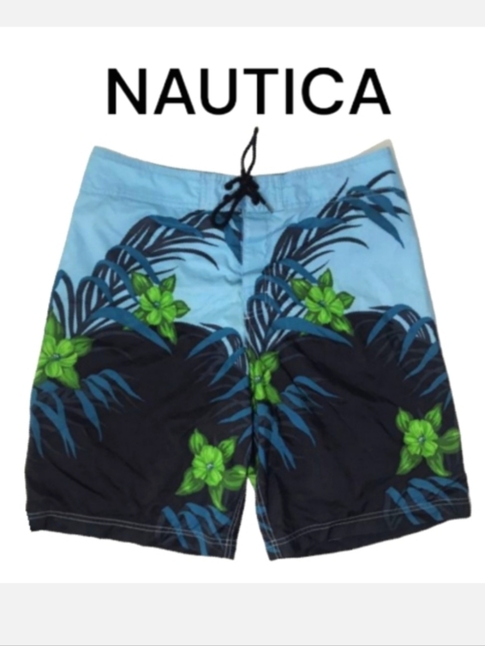 NAUTICA Board Short Swim Trunk Blue Tropical Print Sz 36W Classic Surf